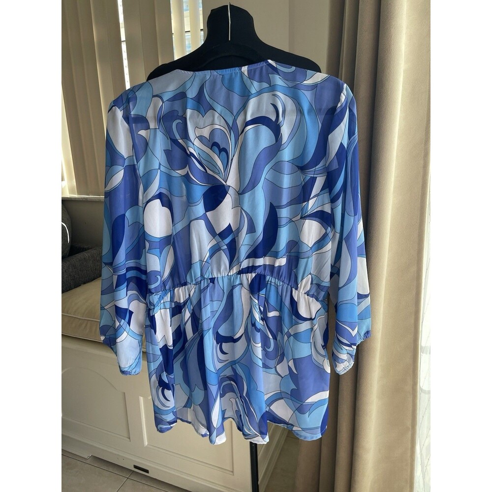Boston Proper Women's Size L Blue Beaded Embroidered Tassel Tunic 3/4 Sleeve - Picture 4 of 9